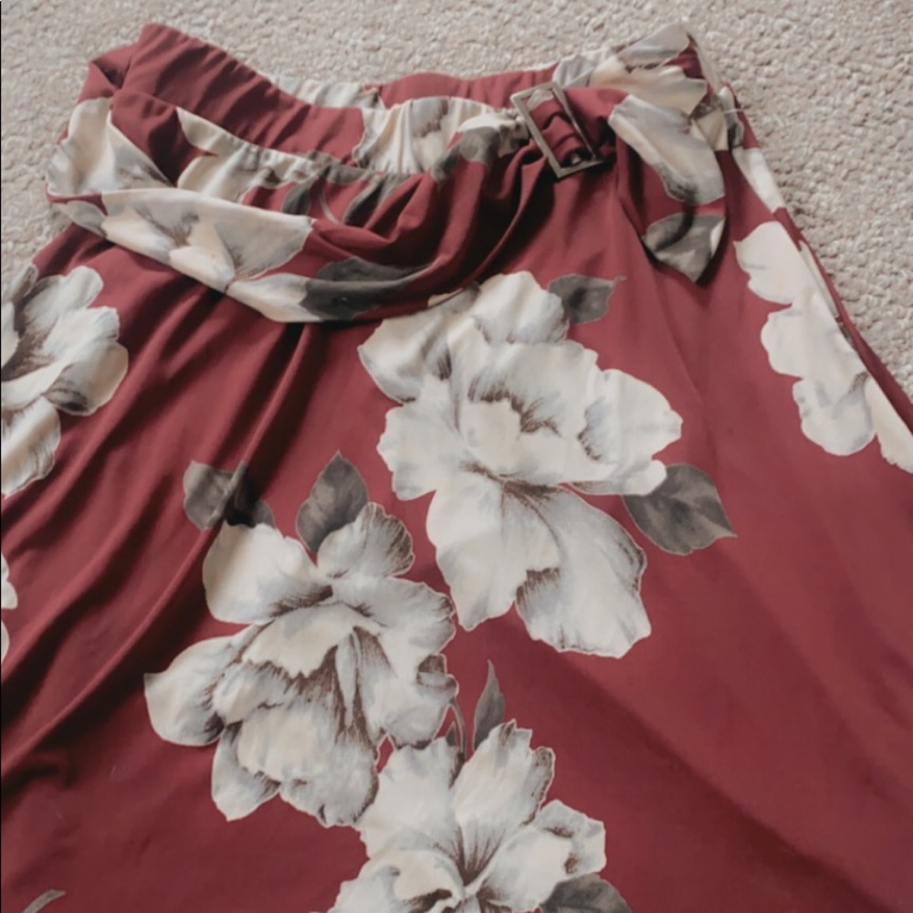 Red and White Floral Skirt with Belt Clasp
